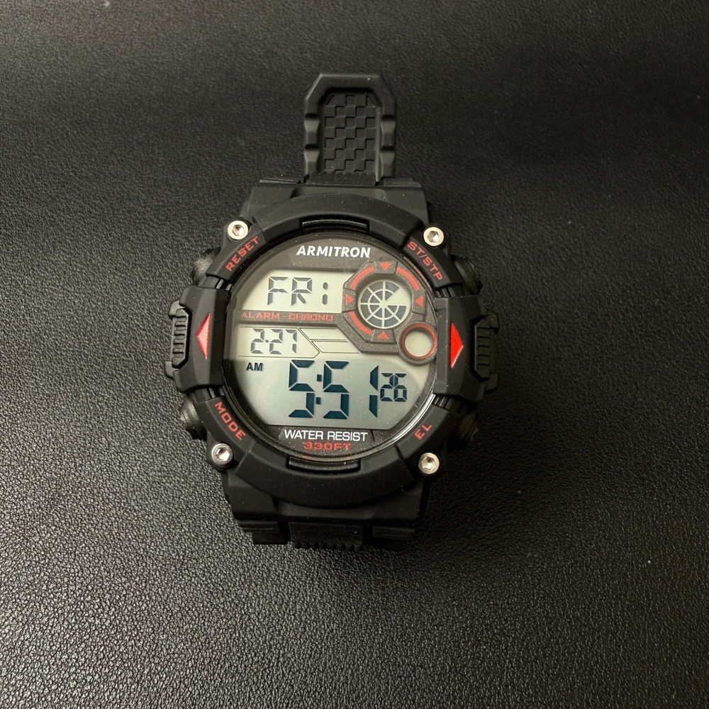 Armitron Pro Sport 40/8356 Black/Red Extra Large LCD Digital Watch New Battery